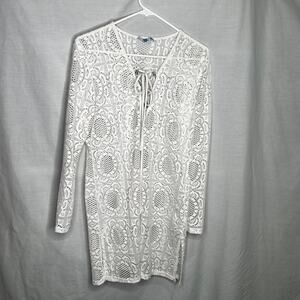 Blue Island Sheer Long Sleeve Crochet Swimsuit Cover up L